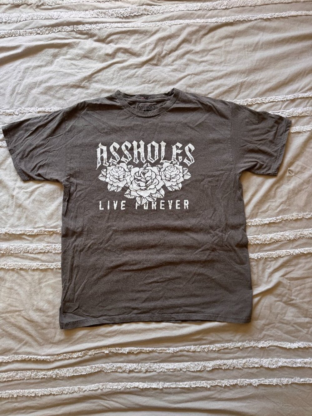Assholes Live Forever Gray Rose Graphic T-Shirt L